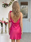 Satin Mermaid Sleeveless Short Homecoming Dresses with Flower