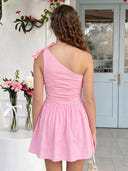 Satin One Shoulder A Line Sleeveless Short Homecoming Dresses