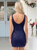 Sequin V Neck Mermaid Sleeveless Short Homecoming Dresses