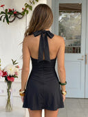 Satin Halter A Line Short Homecoming Dresses
