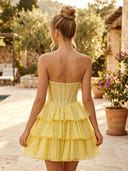 Chiffon Strapless A Line Short Homecoming Dresses with Tiered