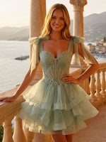 Tulle Sweetheart A Line Short Homecoming Dresses with Bow