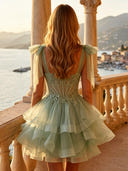 Tulle Sweetheart A Line Short Homecoming Dresses with Bow