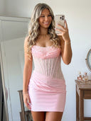 Satin Strapless Mermaid Short Homecoming Dresses with Sequin