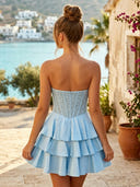 Satin Strapless A Line Short Homecoming Dresses with Sequin