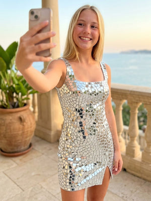 Sequin Square Neck Mermaid Short Homecoming Dresses