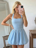 Satin A Line Halter Short Homecoming Dresses