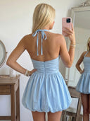 Satin A Line Halter Short Homecoming Dresses