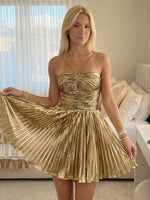 Satin A Line Halter Short Homecoming Dresses with Pleated