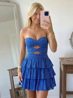 Sequin Mermaid Strapless Short Homecoming Dresses with Tiered