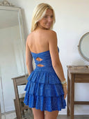 Sequin Mermaid Strapless Short Homecoming Dresses with Tiered