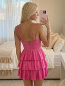 Sequin Mermaid Spaghetti Straps Short Homecoming Dresses with Tiered