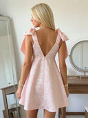 Jacquard A Line V Neck Spaghetti Straps Short Homecoming Dresses with Bow
