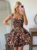 Leopard Patter A Line Spaghetti Straps Short Homecoming Dresses