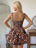 Leopard Patter A Line Spaghetti Straps Short Homecoming Dresses
