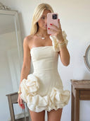 Satin Mermaid Strapless Short Homecoming Dresses with Flowers