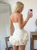 Satin Mermaid Strapless Short Homecoming Dresses with Flowers