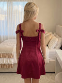 Satin A Line Square Neck Spaghetti Straps Short Homecoming Dresses with Bow