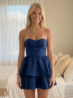 Jacquard A Line Strapless Short Homecoming Dresses with Tiered