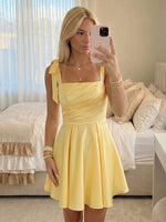 Satin A Line Square Neck Spaghetti Straps Short Homecoming Dresses