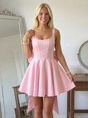 Satin A Line Square Neck Spaghetti Straps Short Homecoming Dresses