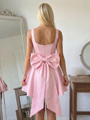Satin A Line Square Neck Spaghetti Straps Short Homecoming Dresses