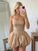 Sequin A Line Strapless Short Homecoming Dresses