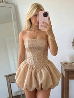 Sequin A Line Strapless Short Homecoming Dresses
