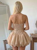 Sequin A Line Strapless Short Homecoming Dresses