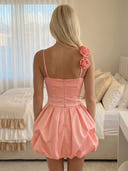 Satin A Line Spaghetti Straps Short Homecoming Dresses with Flowers