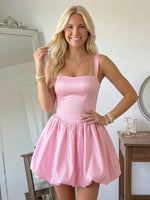 Satin A Line Spaghetti Straps Short Homecoming Dresses