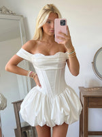 Satin A Line Off Shoulder Short Homecoming Dresses