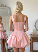 Satin A Line Strapless Short Homecoming Dresses