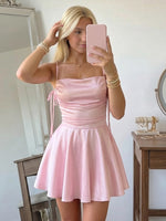 Satin A Line Spaghetti Straps Short Homecoming Dresses