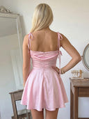 Satin A Line Spaghetti Straps Short Homecoming Dresses