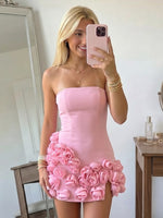 Satin Mermaid Strapless Short Homecoming Dresses with Flowers