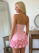 Satin Mermaid Strapless Short Homecoming Dresses with Flowers