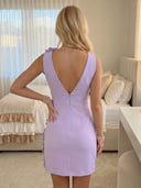 Satin Mermaid V Neck Short Homecoming Dresses with Flower