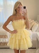 Tulle A Line Strapless Short Homecoming Dresses