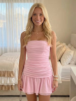 Tulle A Line Strapless Short Homecoming Dresses with Pleated