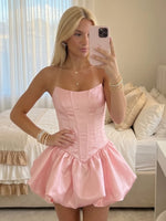 Satin A Line Strapless Sleeveless Short Homecoming Dresses