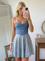 Sequin A Line Spaghetti Straps Short Homecoming Dresses