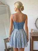 Sequin A Line Spaghetti Straps Short Homecoming Dresses