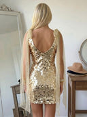 Sequin Mermaid V Neck Short Homecoming Dresses with Bow