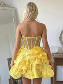 Satin A Line Strapless Short Homecoming Dresses with Flowers