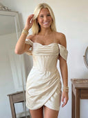 Satin Mermaid Sweetheart Off Shoulder Short Homecoming Dresses