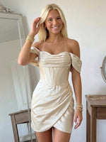 Satin Mermaid Sweetheart Off Shoulder Short Homecoming Dresses