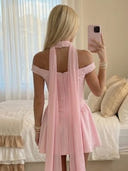 Satin A Line Off Shoulder Short Homecoming Dresses