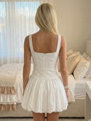 Satin A Line Square Neck Spaghetti Straps Short Homecoming Dresses