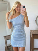 Glitter Sequin Mermaid One Shoulder Short Homecoming Dresses